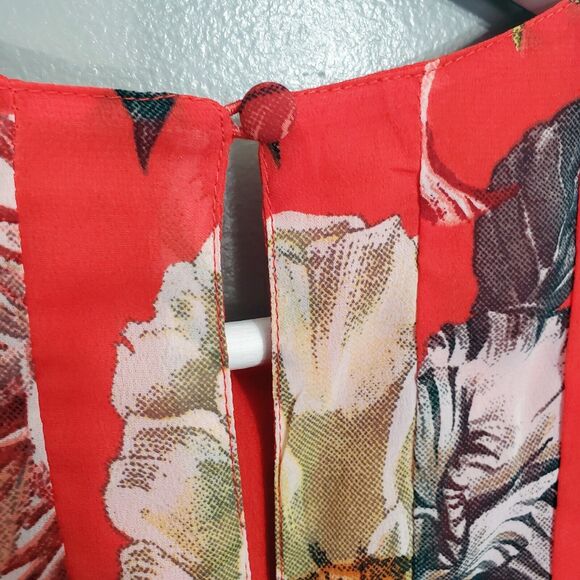 ASOS Dress Womens Petite Size 2 Red Floral Mesh Insert Fit and Flare Midi New - Picture 7 of 14